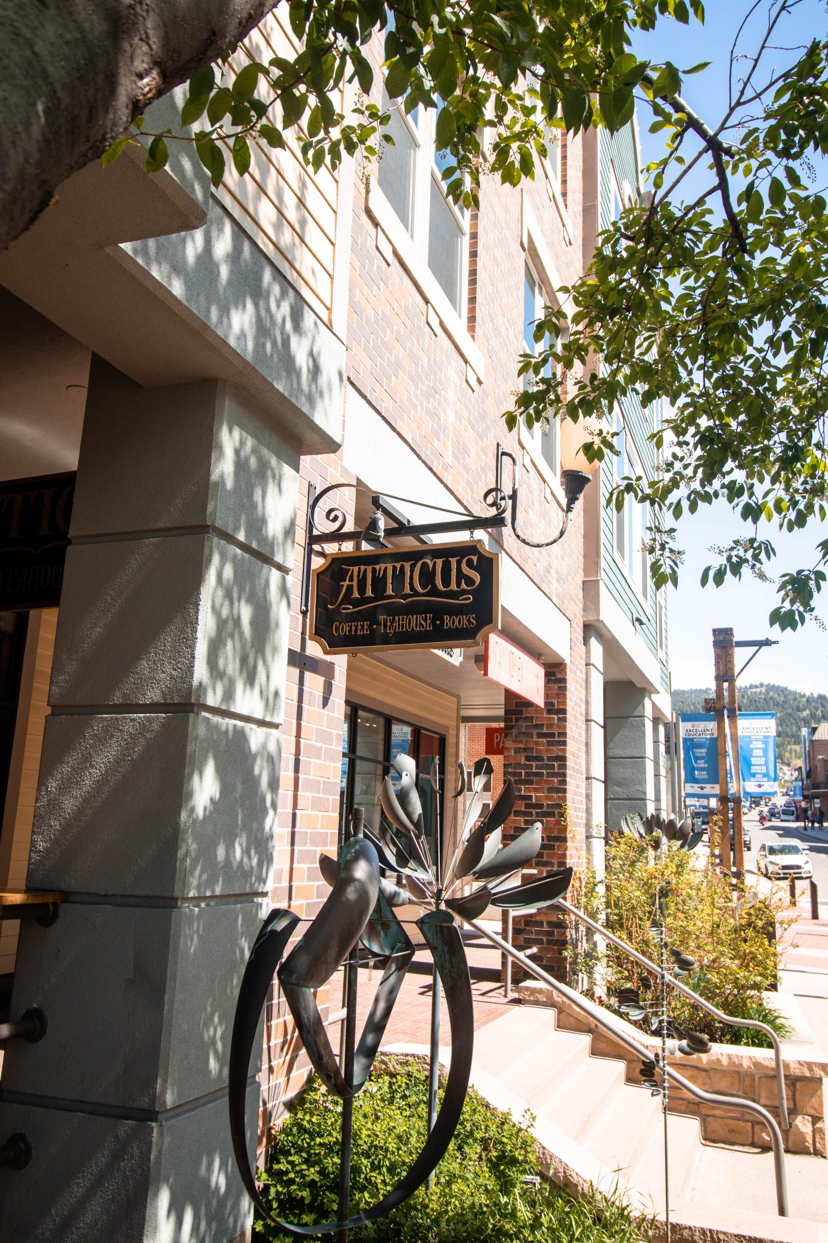 The storefront of Atticus Coffee, Tea, and Books.